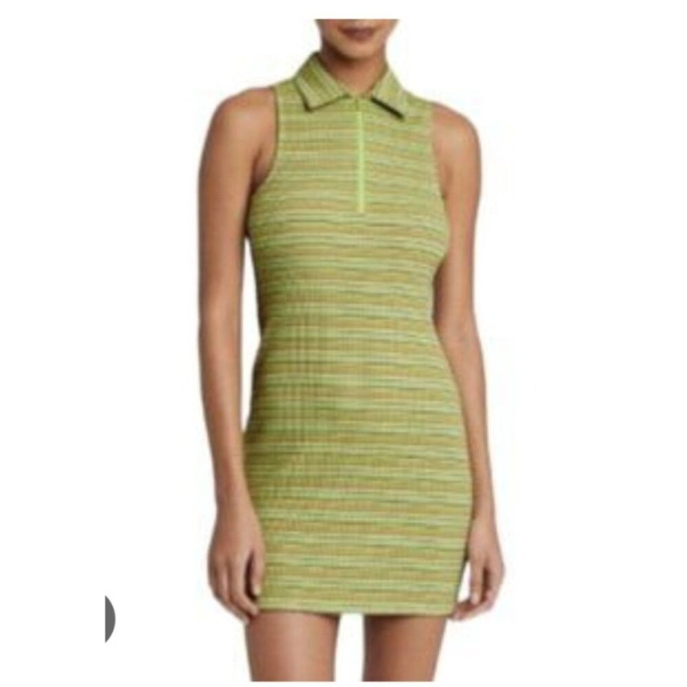 Womens S Wild Fable Green Apple Stripe Bodycon Polo Dress Zip-Front Casual Chic
